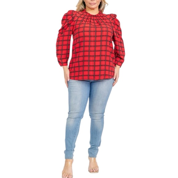 Sugarlips Red and Black Plaid Top, Stretch Plus Size Tops Sizes 1X 2X 3X. - Picture 8 of 13
